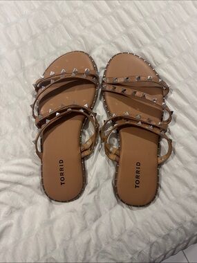 torrid Tan Pyramid Stud Multi-Strap Slide Sandals